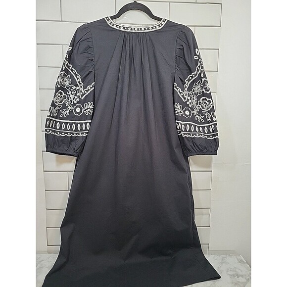 Chico’s Womens Sz 8 Black Embroidered Boho Tunic Dress Puff Sleeve Romantic Goth - Picture 5 of 7